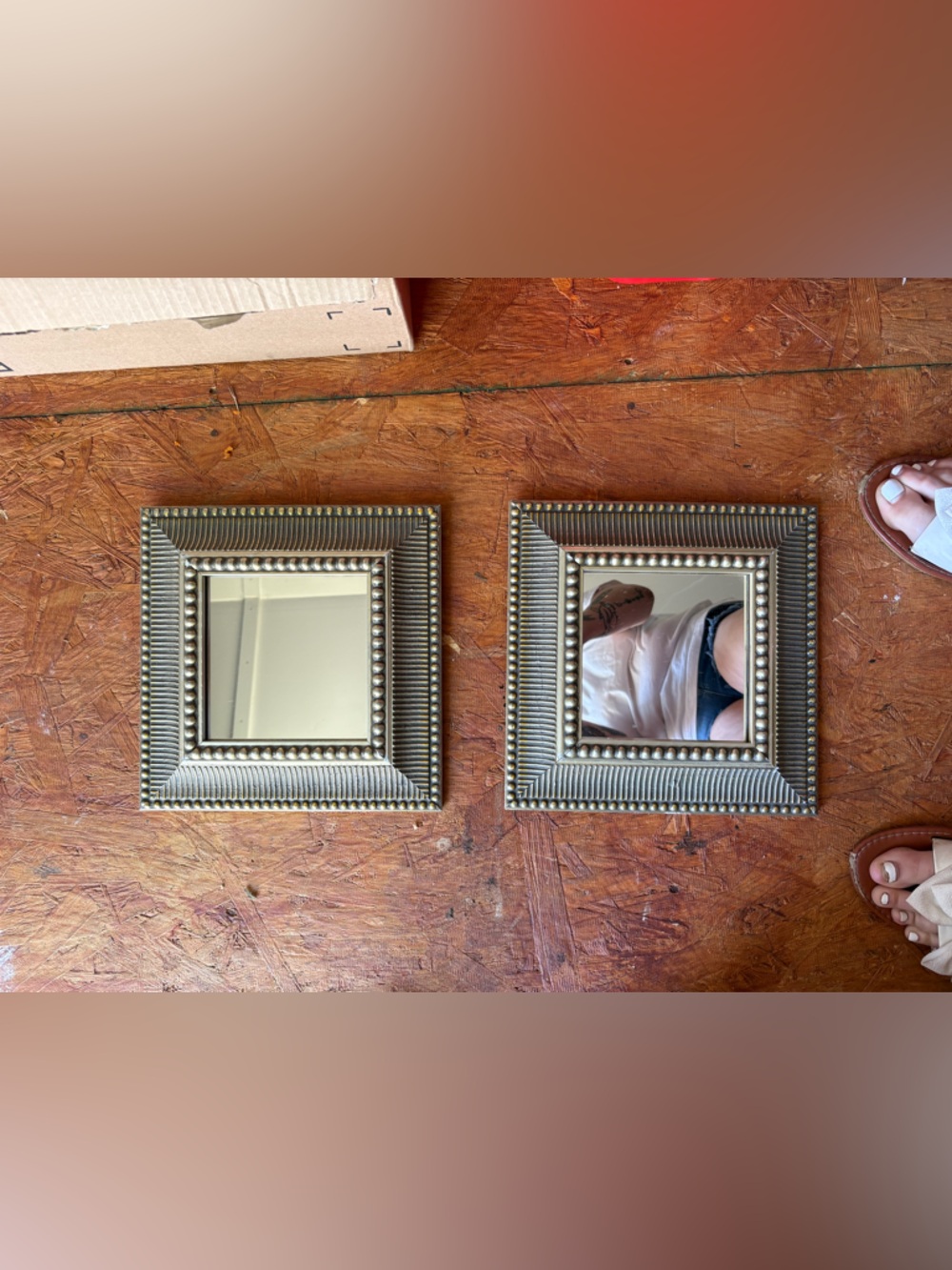 Decorative Gold Square Wall Mirrors - Set of 2